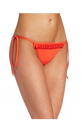 Seafolly Goddess Pleated Hipster Tie Side Bikini Bottom in Coral