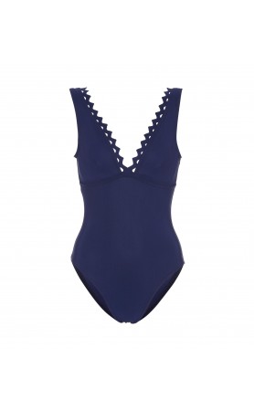 Karla Colletto Reina V-Neck One-Piece Swimsuit in Navy