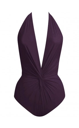 Karla Colletto Basic Plunge One Piece in Wine