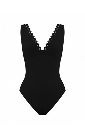 Karla Colletto Reina V-Neck One-Piece Swimsuit in Black