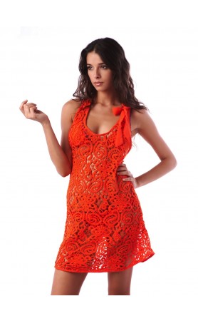  Orange Lace Ribbon Dress 